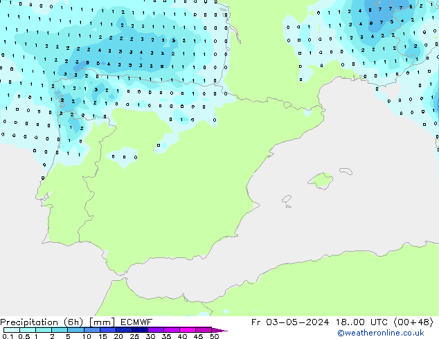 Precipitación (6h) ECMWF vie 03.05.2024 00 UTC