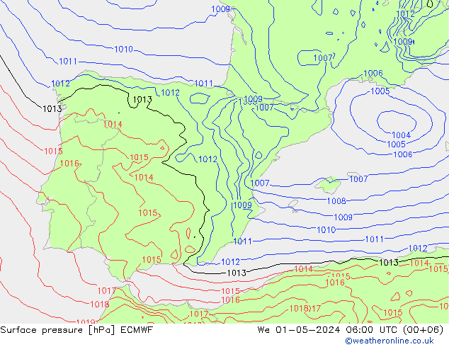 pressão do solo ECMWF Qua 01.05.2024 06 UTC