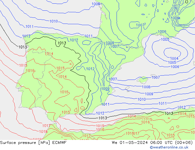 Bodendruck ECMWF Mi 01.05.2024 06 UTC