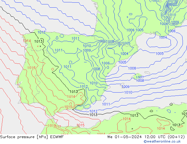 Surface pressure ECMWF We 01.05.2024 12 UTC