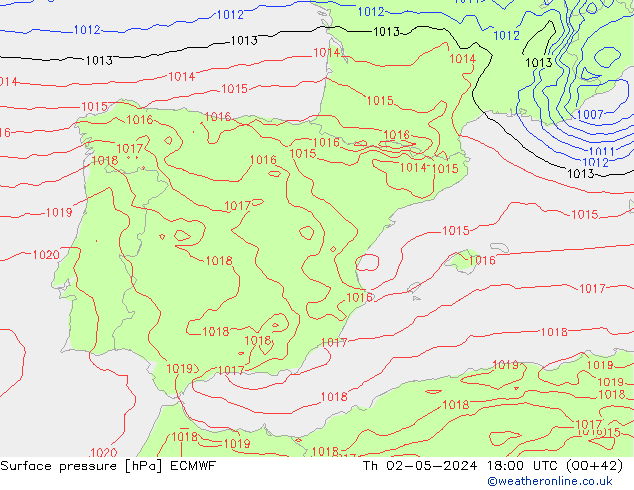 Bodendruck ECMWF Do 02.05.2024 18 UTC