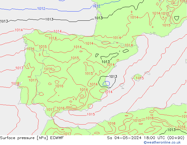 Pressione al suolo ECMWF sab 04.05.2024 18 UTC