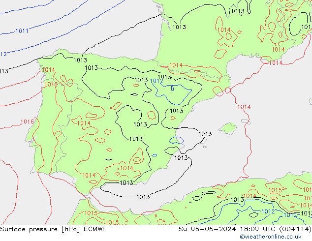 pressão do solo ECMWF Dom 05.05.2024 18 UTC