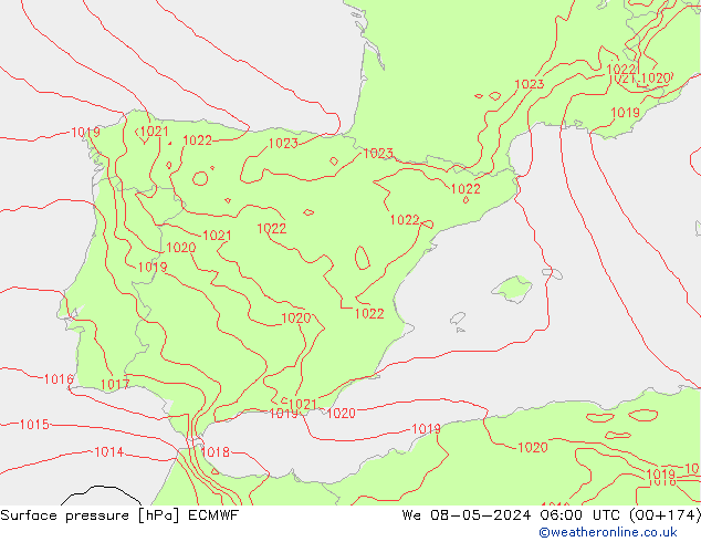 Surface pressure ECMWF We 08.05.2024 06 UTC