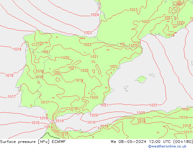 Luchtdruk (Grond) ECMWF wo 08.05.2024 12 UTC