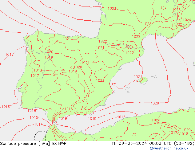 Surface pressure ECMWF Th 09.05.2024 00 UTC