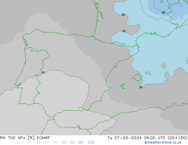 700 hPa Nispi Nem ECMWF Sa 07.05.2024 06 UTC