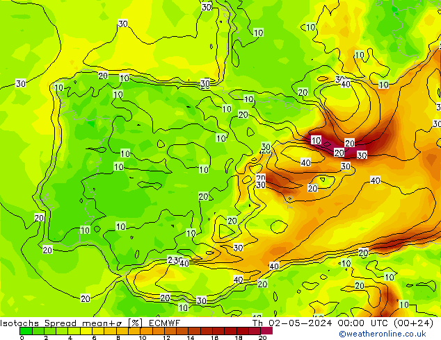 Isotachs Spread ECMWF чт 02.05.2024 00 UTC