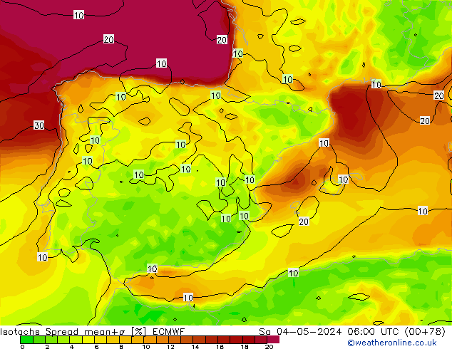 Isotachs Spread ECMWF Sa 04.05.2024 06 UTC