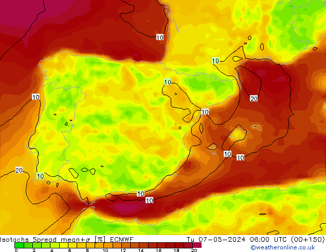 Isotachs Spread ECMWF Tu 07.05.2024 06 UTC