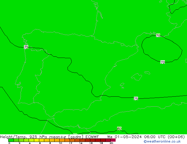 Height/Temp. 925 hPa ECMWF St 01.05.2024 06 UTC