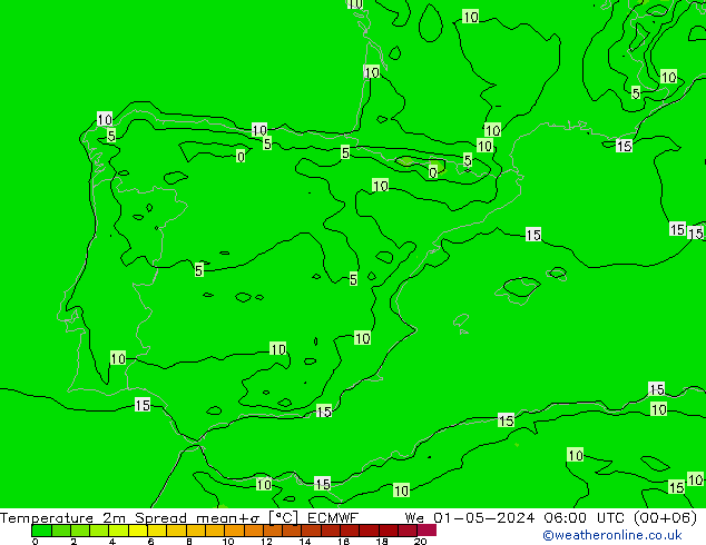 Temperaturkarte Spread ECMWF Mi 01.05.2024 06 UTC