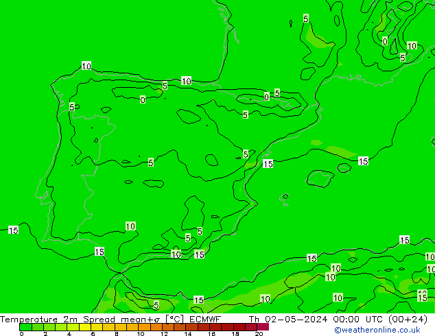 Temperaturkarte Spread ECMWF Do 02.05.2024 00 UTC