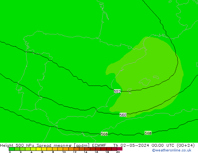 Height 500 hPa Spread ECMWF Do 02.05.2024 00 UTC