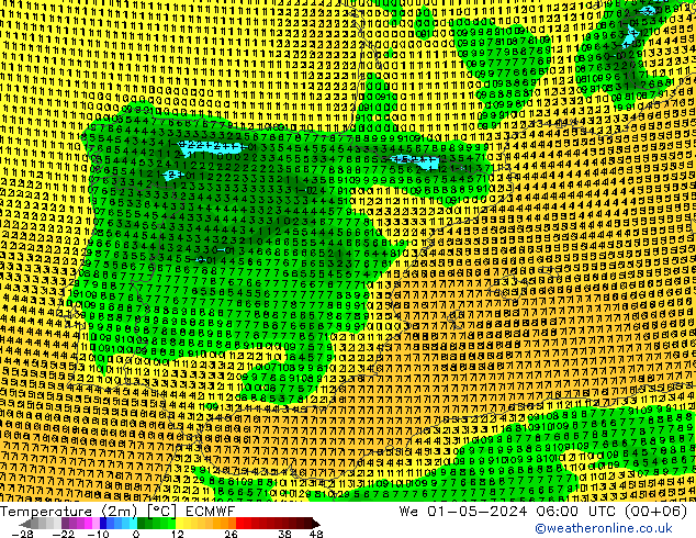 mapa temperatury (2m) ECMWF śro. 01.05.2024 06 UTC