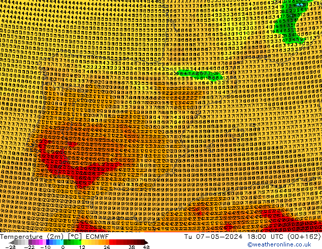 Temperatuurkaart (2m) ECMWF di 07.05.2024 18 UTC