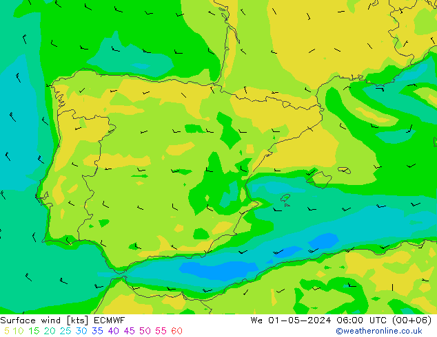 ветер 10 m ECMWF ср 01.05.2024 06 UTC