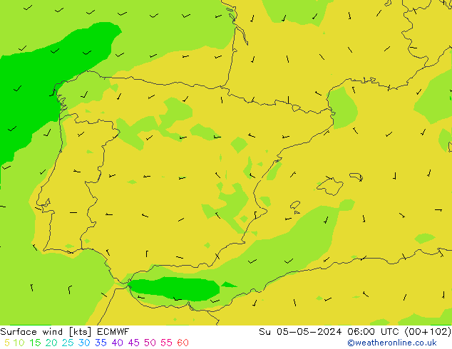 Surface wind ECMWF Su 05.05.2024 06 UTC