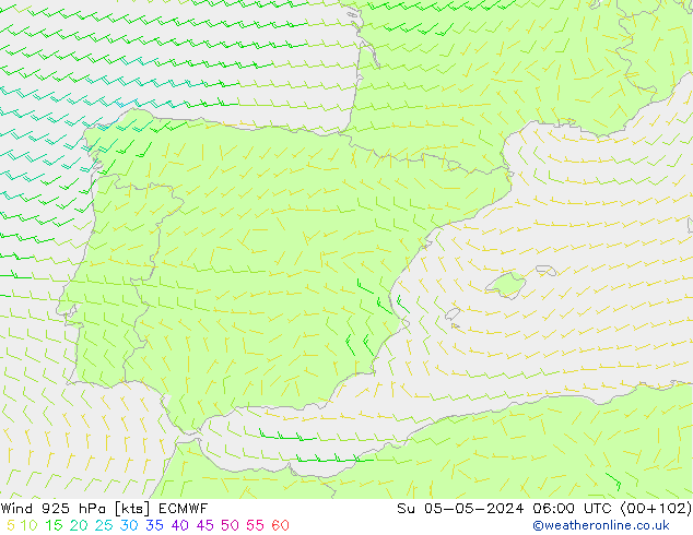 Wind 925 hPa ECMWF Su 05.05.2024 06 UTC