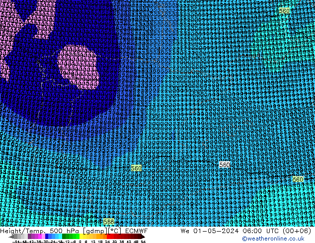 Height/Temp. 500 hPa ECMWF Mi 01.05.2024 06 UTC