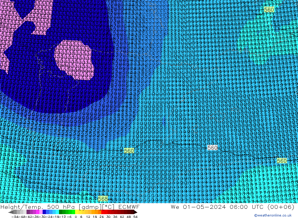 Height/Temp. 500 hPa ECMWF We 01.05.2024 06 UTC