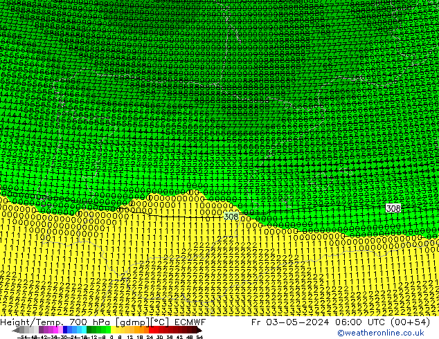 Height/Temp. 700 hPa ECMWF Fr 03.05.2024 06 UTC