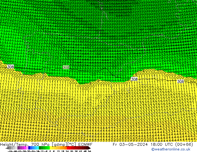 Height/Temp. 700 hPa ECMWF Fr 03.05.2024 18 UTC