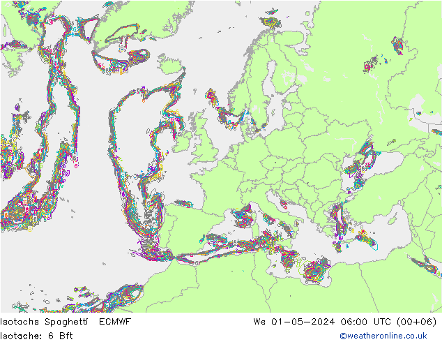 Isotachs Spaghetti ECMWF We 01.05.2024 06 UTC