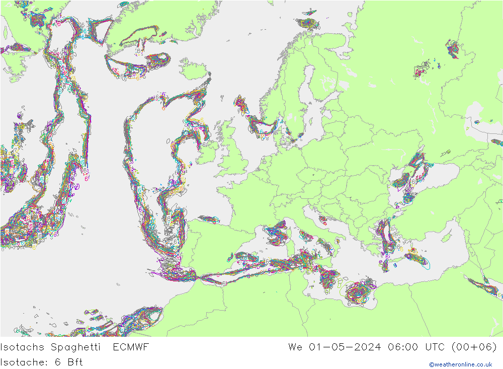 Isotachen Spaghetti ECMWF Mi 01.05.2024 06 UTC