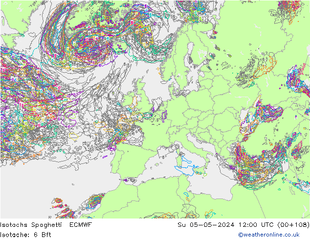 Isotachen Spaghetti ECMWF zo 05.05.2024 12 UTC