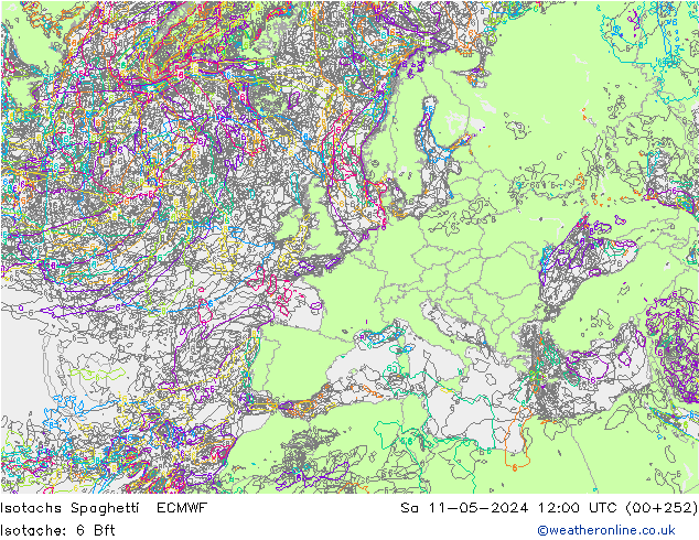 Isotachs Spaghetti ECMWF Sa 11.05.2024 12 UTC