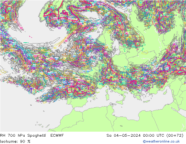 RH 700 hPa Spaghetti ECMWF Sa 04.05.2024 00 UTC