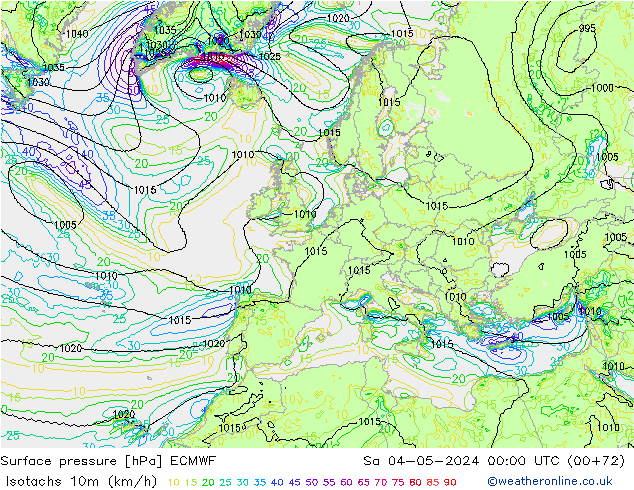 Isotachs (kph) ECMWF sam 04.05.2024 00 UTC