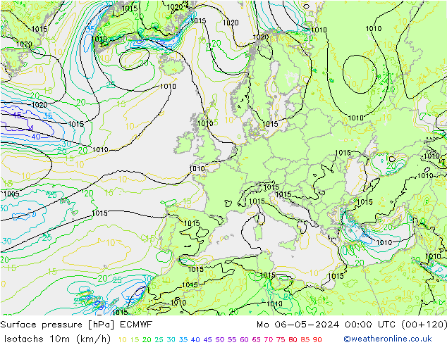 Isotachs (kph) ECMWF Seg 06.05.2024 00 UTC