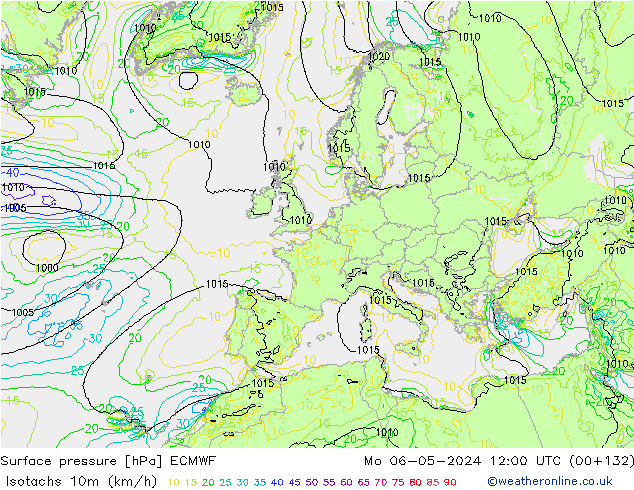 Isotachs (kph) ECMWF lun 06.05.2024 12 UTC