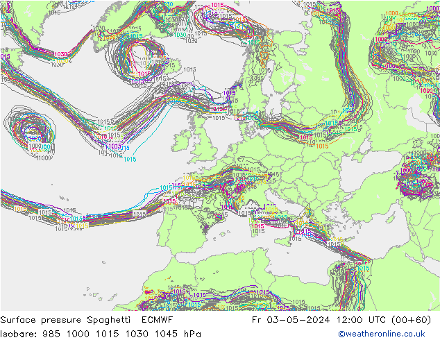 Bodendruck Spaghetti ECMWF Fr 03.05.2024 12 UTC