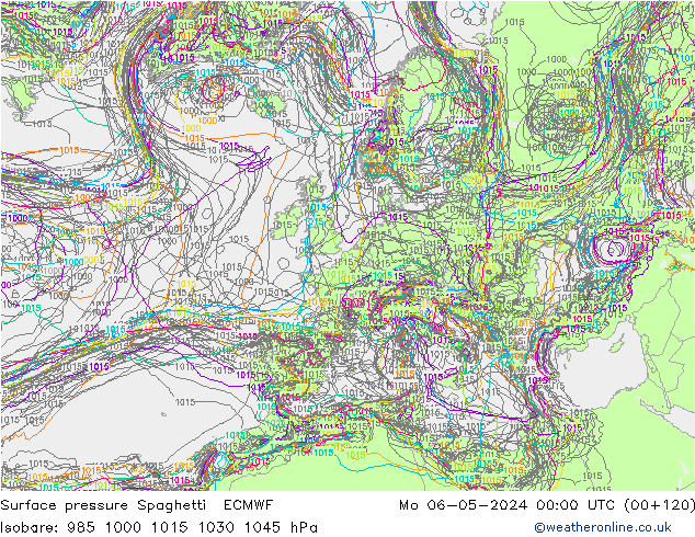 Surface pressure Spaghetti ECMWF Mo 06.05.2024 00 UTC