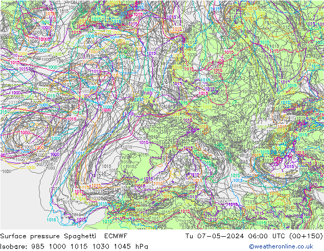 Surface pressure Spaghetti ECMWF Tu 07.05.2024 06 UTC