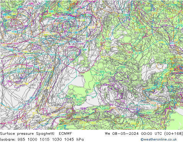 Bodendruck Spaghetti ECMWF Mi 08.05.2024 00 UTC