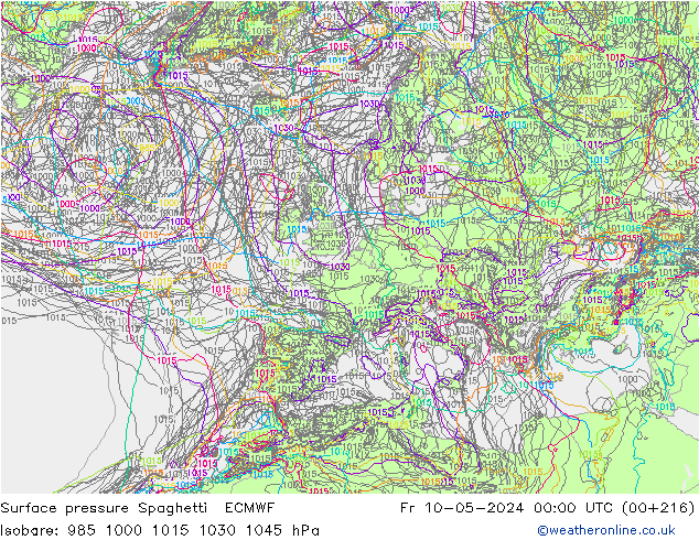 приземное давление Spaghetti ECMWF пт 10.05.2024 00 UTC