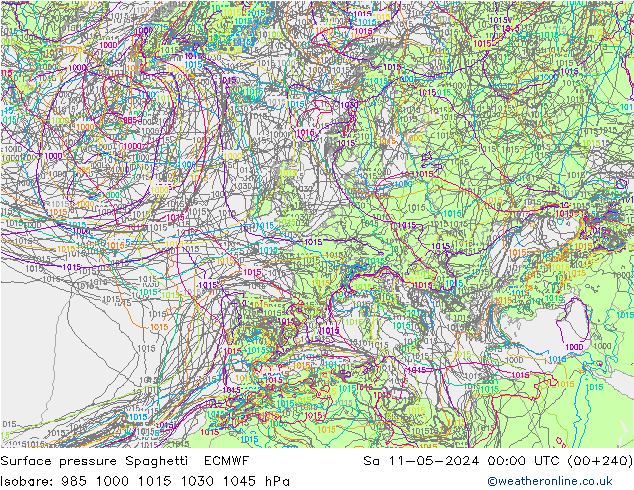 Bodendruck Spaghetti ECMWF Sa 11.05.2024 00 UTC