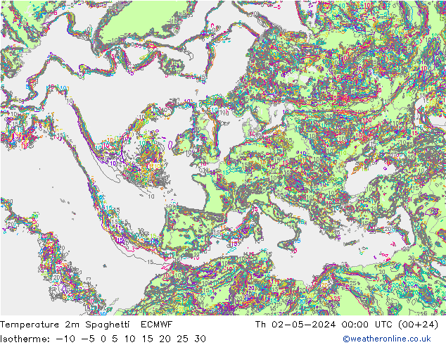 Temperature 2m Spaghetti ECMWF Th 02.05.2024 00 UTC