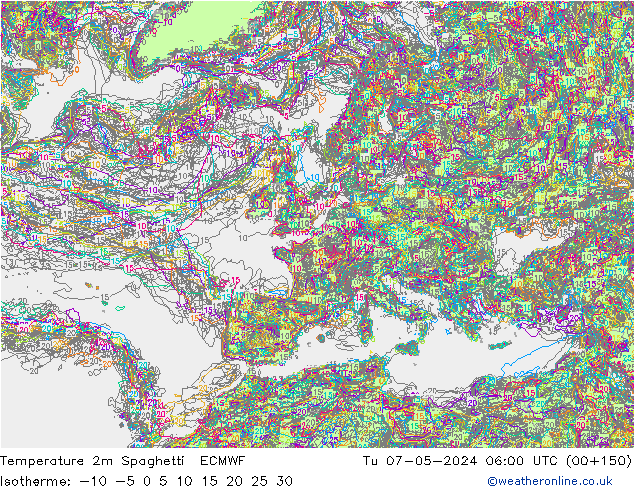 mapa temperatury 2m Spaghetti ECMWF wto. 07.05.2024 06 UTC