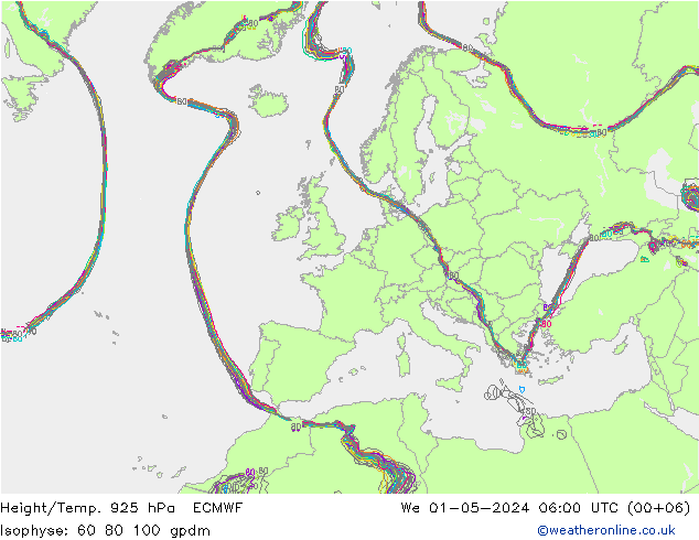 Height/Temp. 925 hPa ECMWF We 01.05.2024 06 UTC