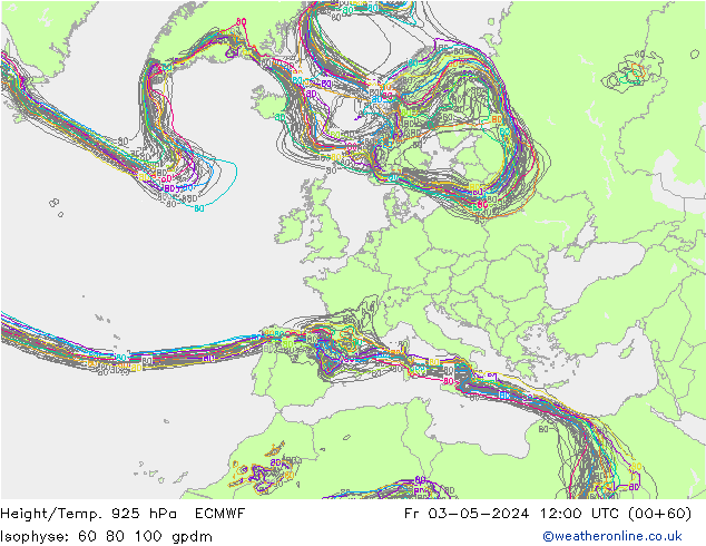 Height/Temp. 925 hPa ECMWF ven 03.05.2024 12 UTC