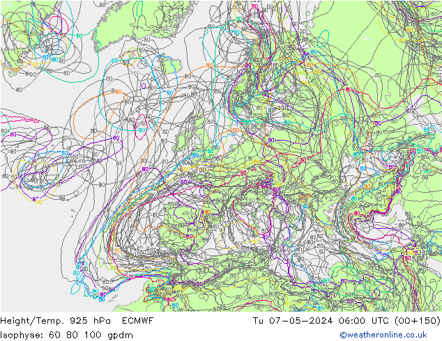 Height/Temp. 925 hPa ECMWF wto. 07.05.2024 06 UTC