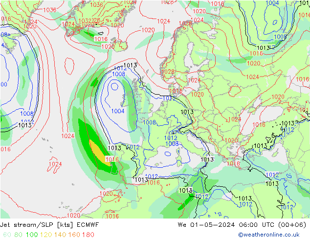 Polarjet/Bodendruck ECMWF Mi 01.05.2024 06 UTC