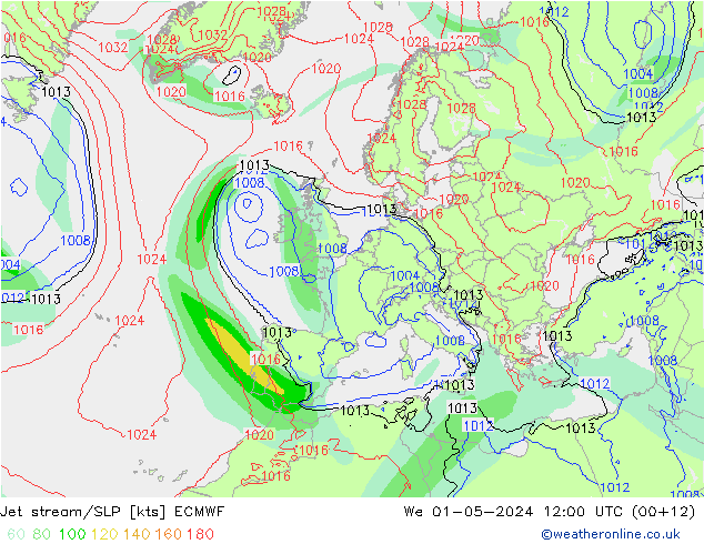 Polarjet/Bodendruck ECMWF Mi 01.05.2024 12 UTC