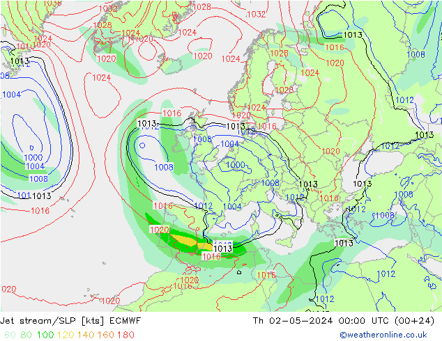 Jet stream/SLP ECMWF Th 02.05.2024 00 UTC