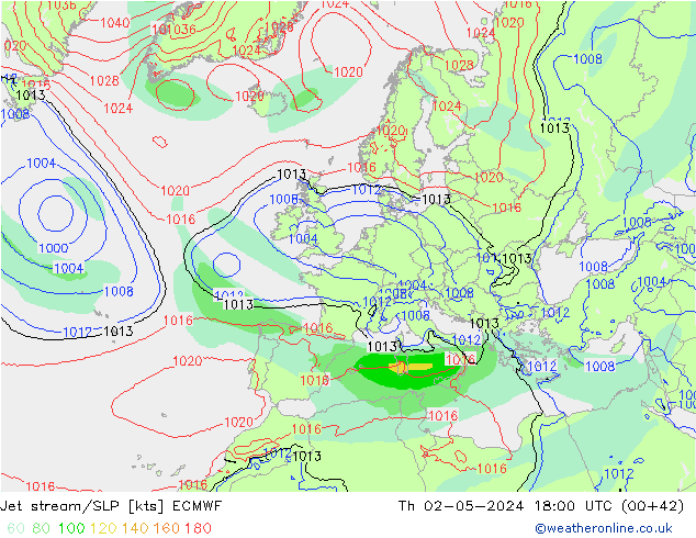 Jet stream/SLP ECMWF Th 02.05.2024 18 UTC